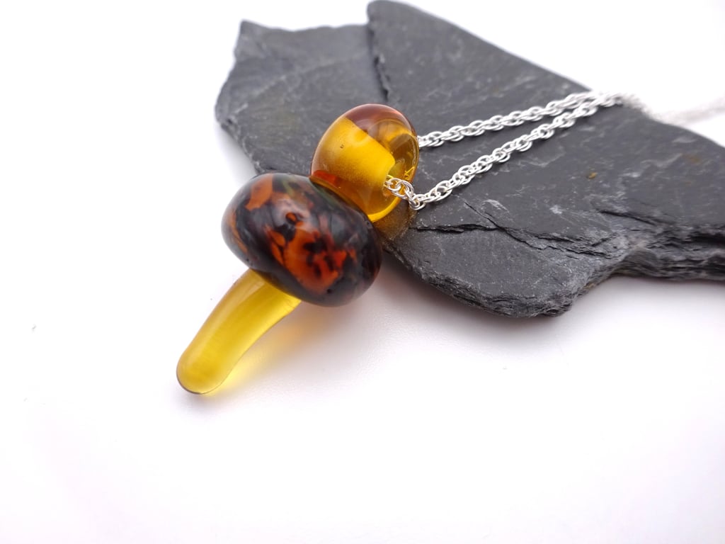 lampwork glass toadstool pendant necklace