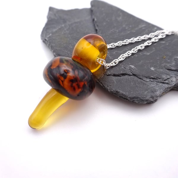 lampwork glass toadstool pendant necklace