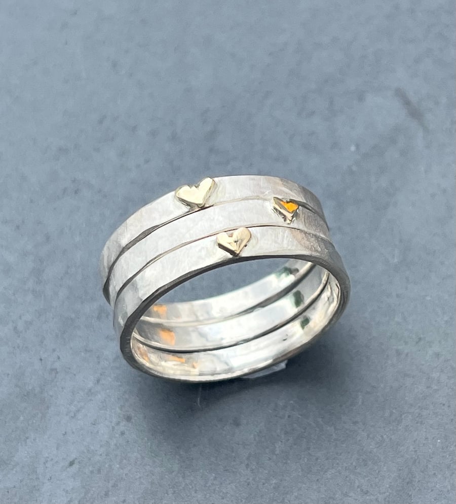 Gold Heart Stack Ring, silver stack ring, hammered stack ring, gift for her, 