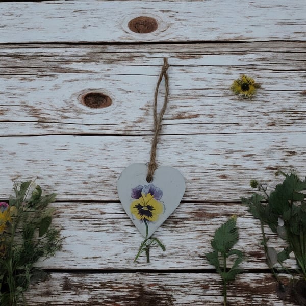 Yellow & Purple Pansy Flower Heart Hanging Diffuser