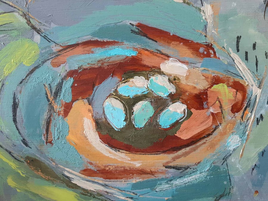 Abstract nest on board original painting 