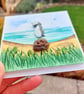 Sea Glass Puffin Desk Art - Handmade Coastal Watercolour Picture - Image 4