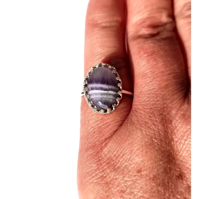 Sterling Silver Adjustable Ring Chevron Amethyst Oval Gemstone Jewellery Gift