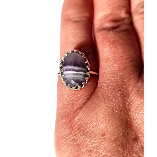 Sterling Silver Adjustable Ring Chevron Amethyst Oval Gemstone Jewellery Gift