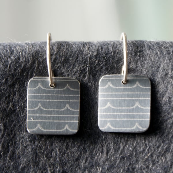 Grey square drop earrings