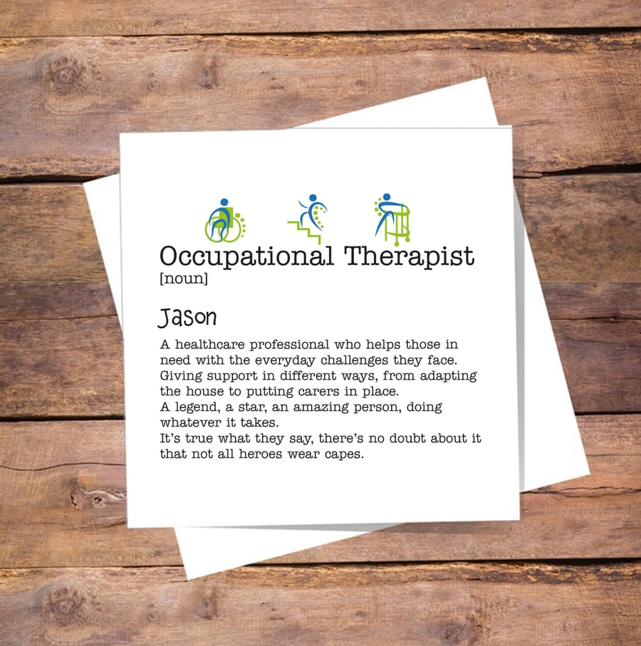 Occupational Therapist Definition Personalised Card, birthday, thank you