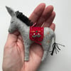 Hand Stitched Wool Felt Donkey Christmas Tree Decoration - grey marl