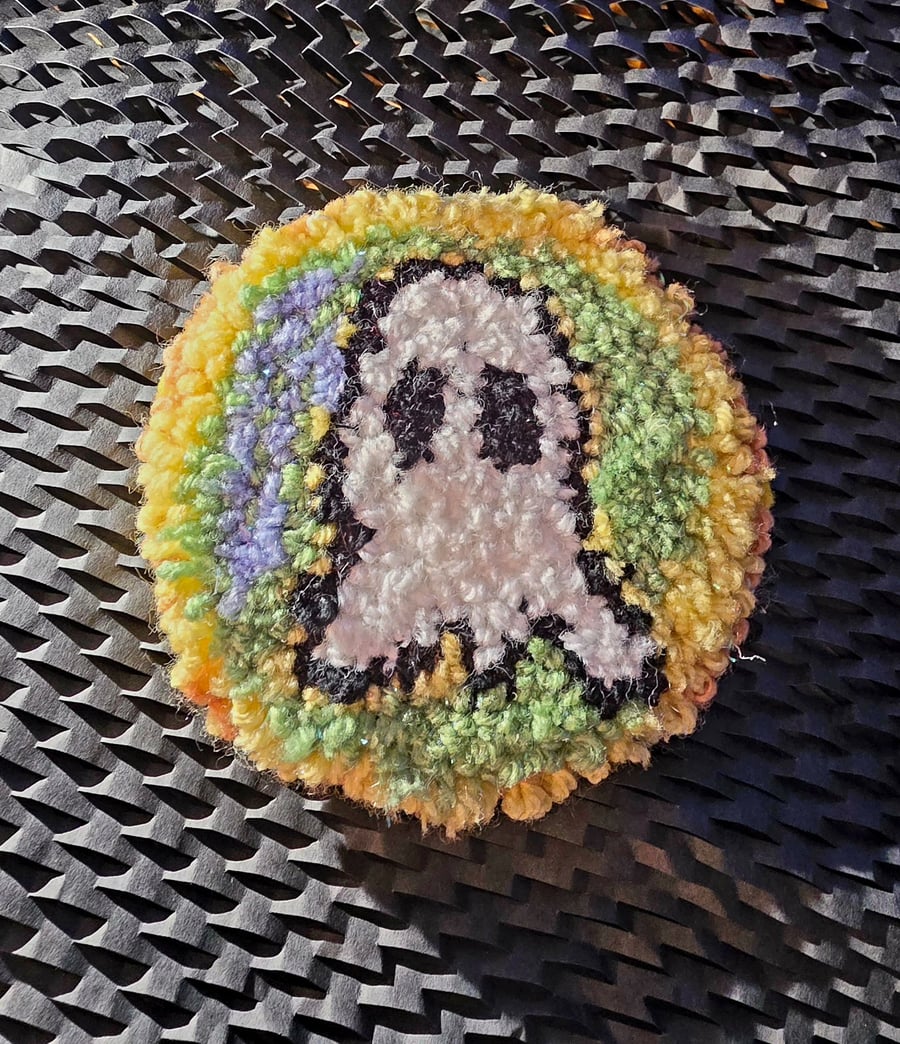 Unicorn Ghoster Punch Needle Mug Rug Coaster