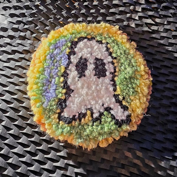 Unicorn Ghoster Punch Needle Mug Rug Coaster