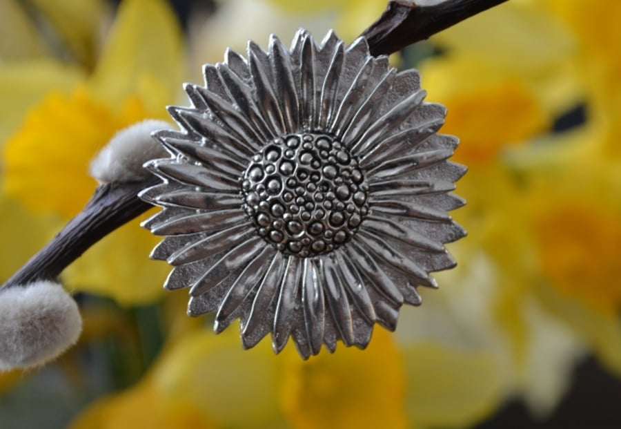 Sunflower pewter brooch