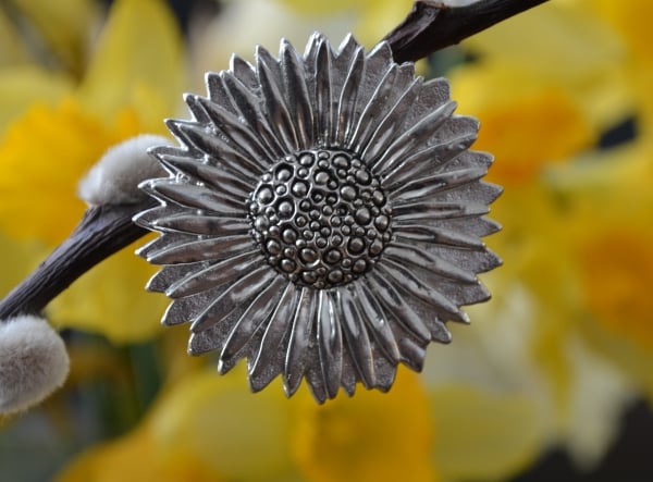 Sunflower pewter brooch