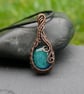 Copper Wire Wrapped Pendant with Green Dichroic Glass - Image 1