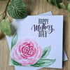 Watercolour rose Mother's Day card handpainted black or pink text