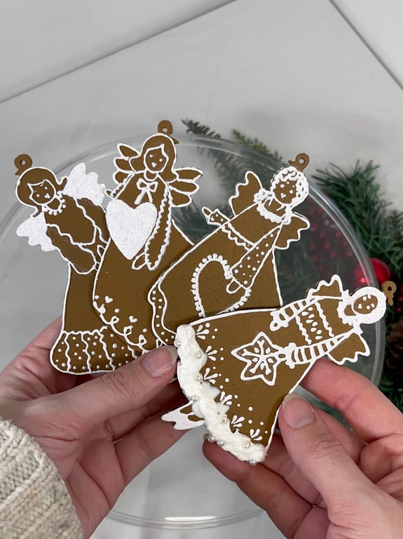 Christmas Tree Decorations Gingerbread Style Hand Painted Angels Handmade