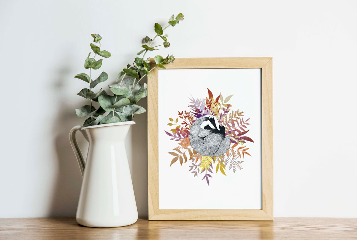 Watercolour Badger A4 Art Print
