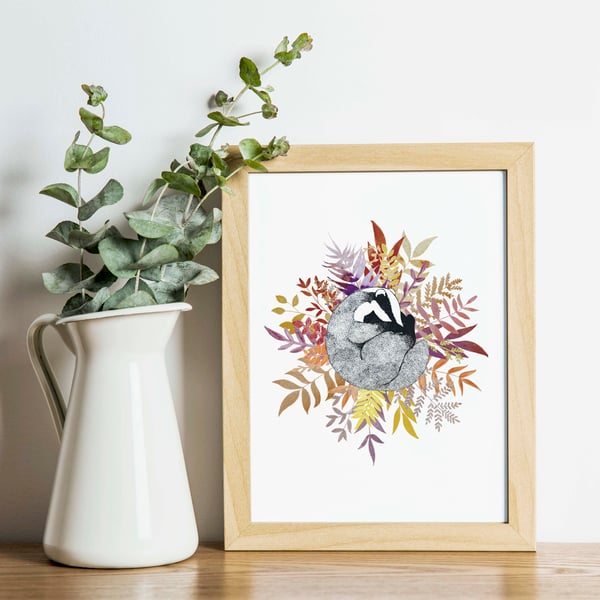 Watercolour Badger A4 Art Print