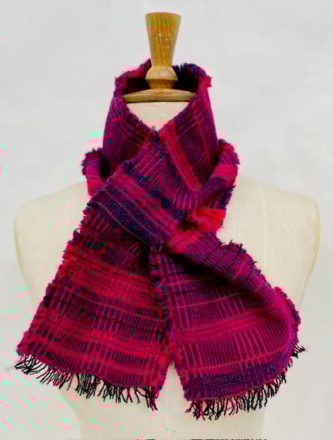 Red, & Grey Scarf , hand woven using 100% lambs wool 