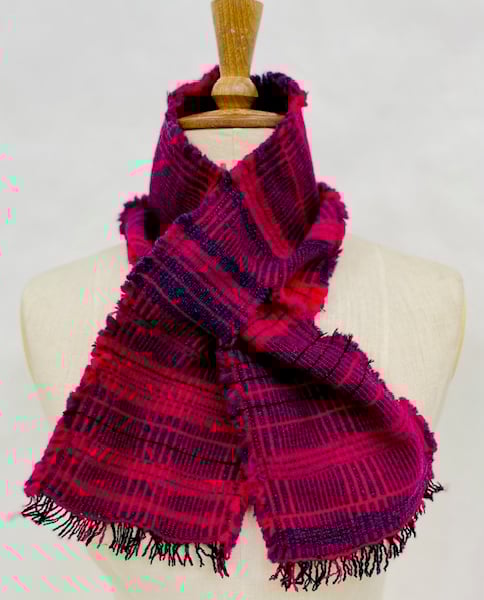 Red, & Grey Scarf , hand woven using 100% lambs wool 