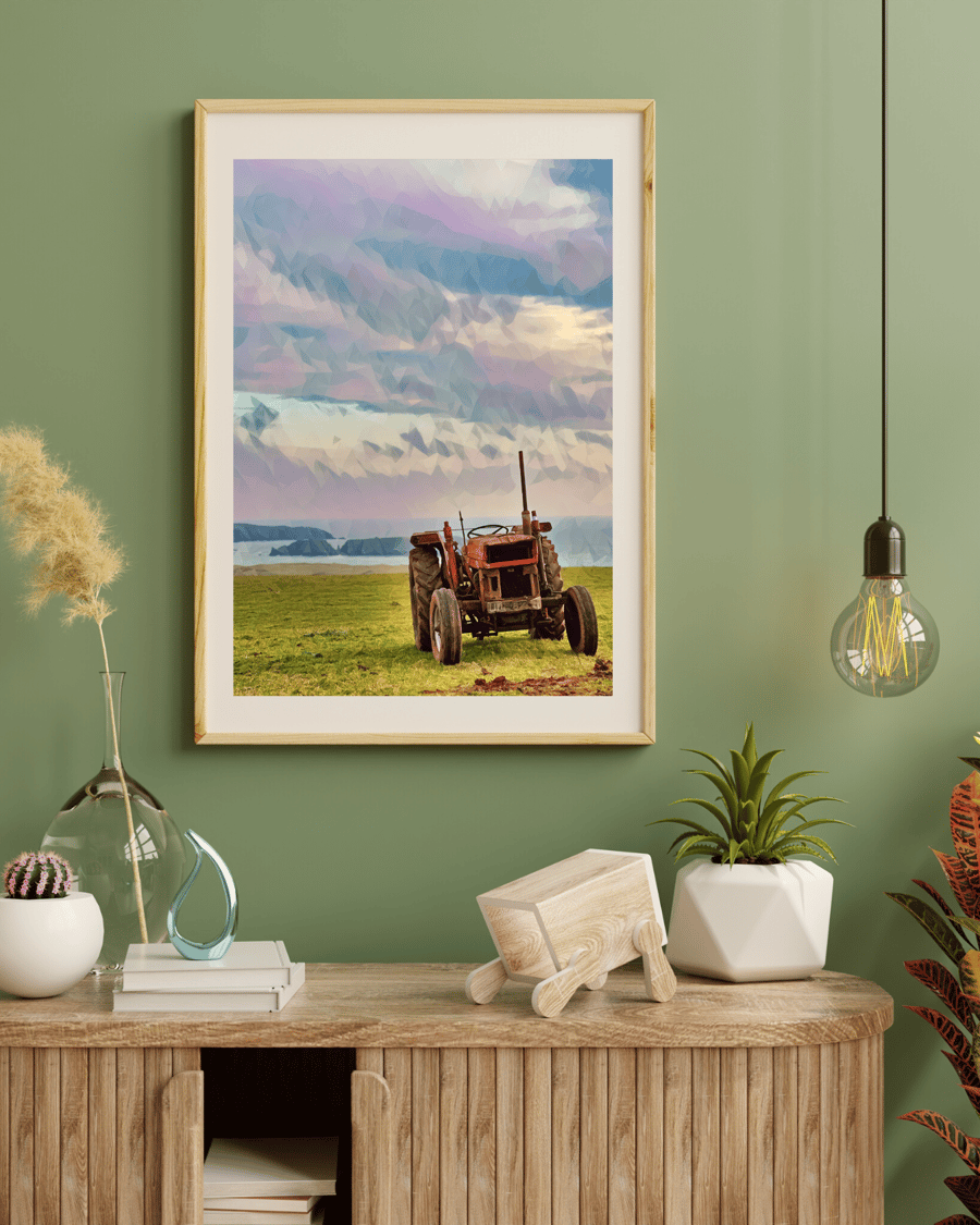 Island Tractor Retro Remastered Photograph Wall Hanging Art