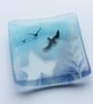 Fused Glass Ring Dish with Handpainted Bird