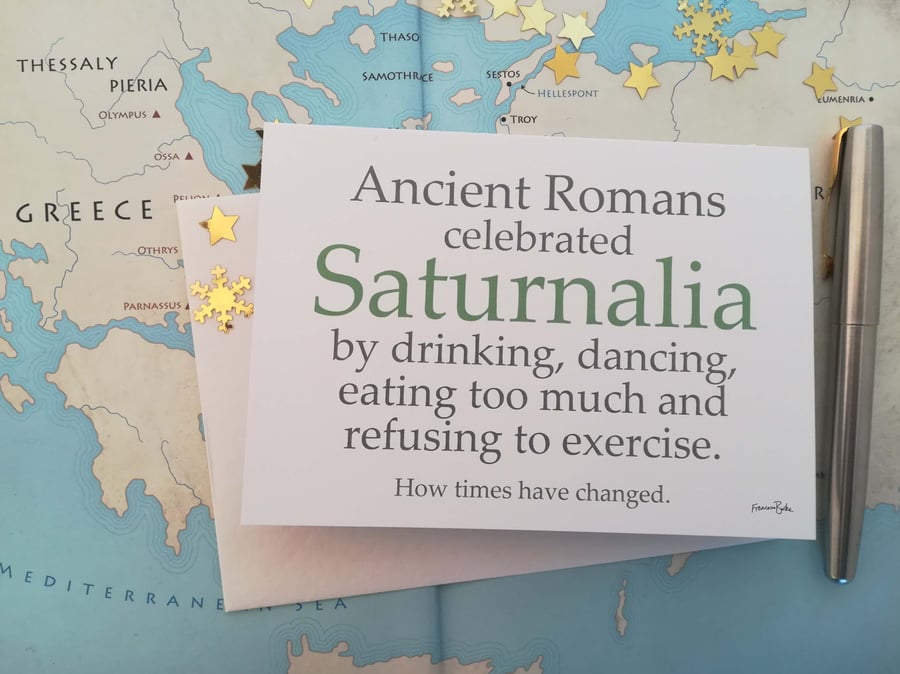1 Saturnalia Funny Christmas Card. Roman Mythology, History Gift, Sarcastic