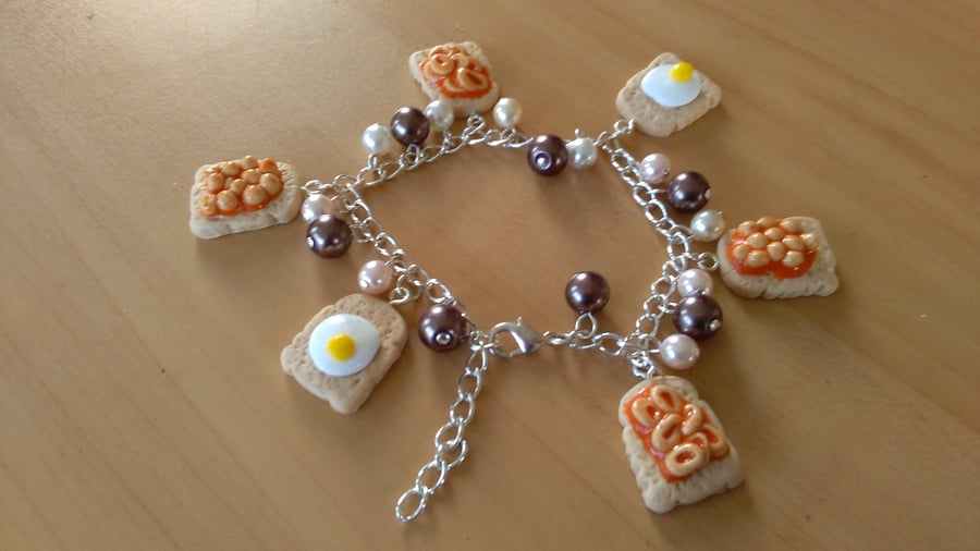 Polymer clay toastie treats charm bracelet
