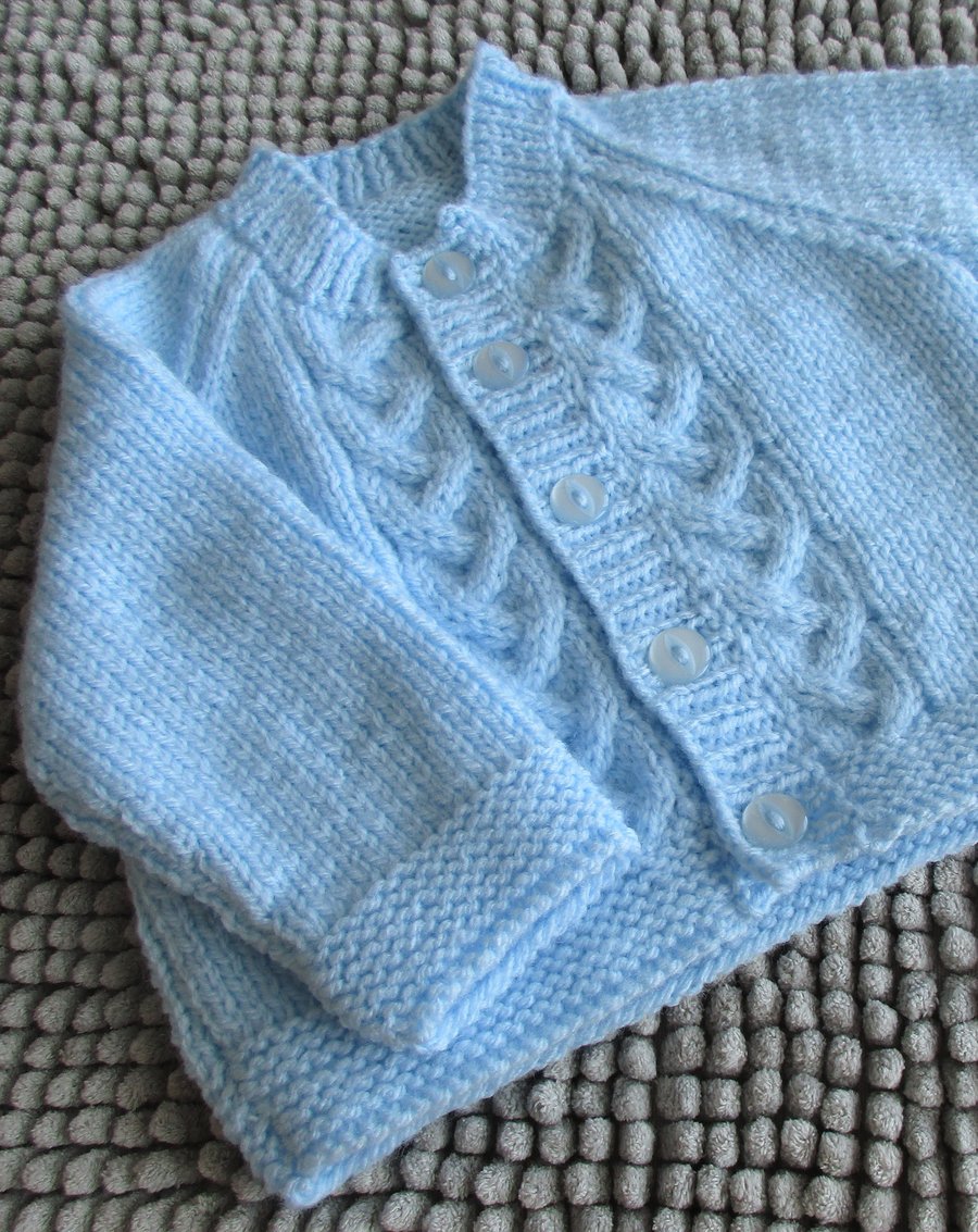 16" Baby Boys Round Neck Cable Cardigan