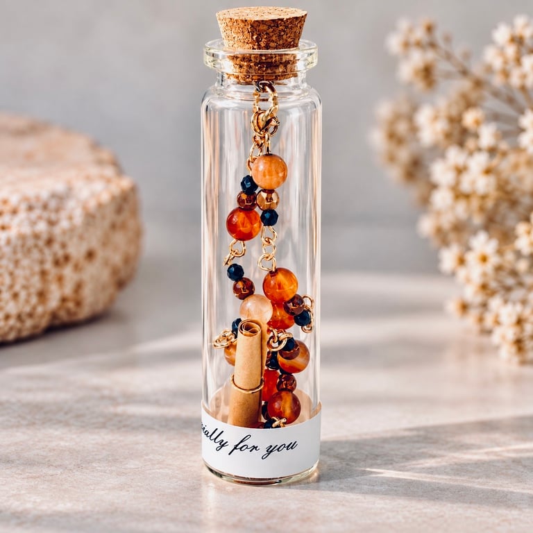 Red Orange Carnelian, Hematite & Black Spinel Bracelet in a Bottle