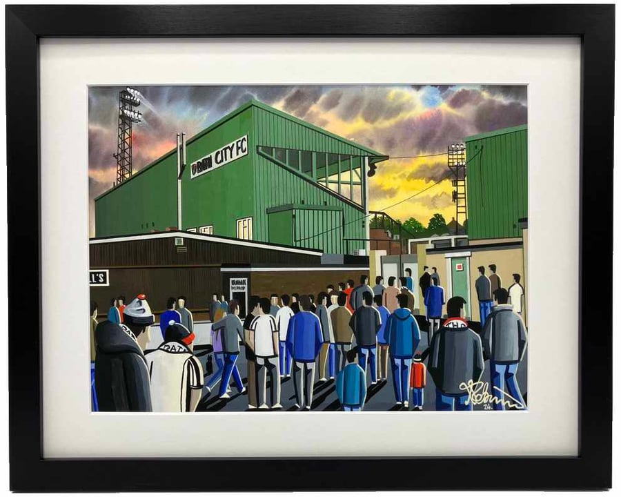 Bath City, Twerton Park Stadium. Framed, Football Art Print. 14" x 11" Frame 