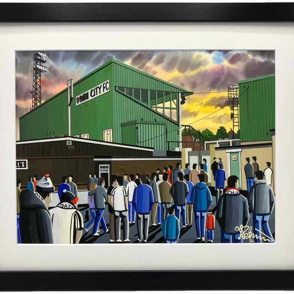 Bath City, Twerton Park Stadium. Framed, Football Art Print. 14" x 11" Frame 