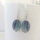 Pastel Fluorite Oval Dangle Gemstone Earrings Sterling Silver Aqua Lilac 