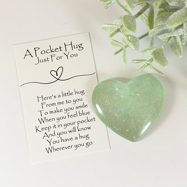 Jade Glitter Resin Pocket Hug Heart & Card