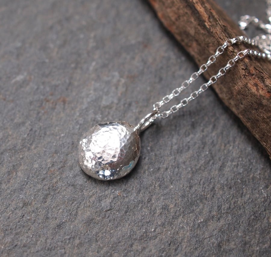 Solid Silver Pebble Pendant, Silver Pebble Necklace, Recycled, Eco-friendly