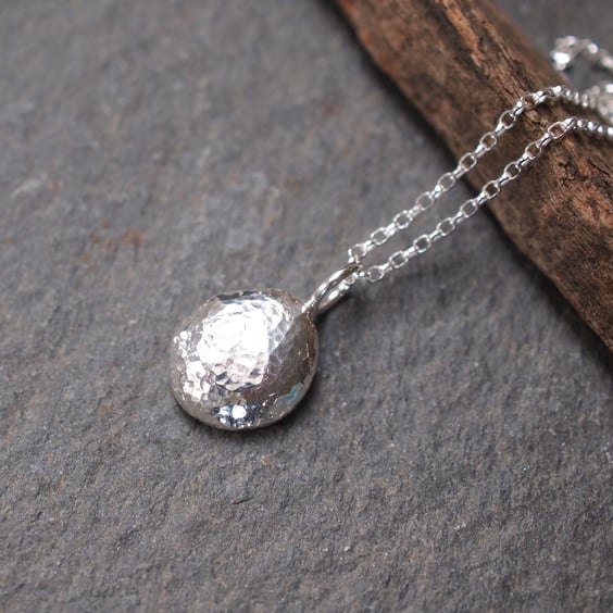 Solid Silver Pebble Pendant, Silver Pebble Necklace, Recycled, Eco-friendly