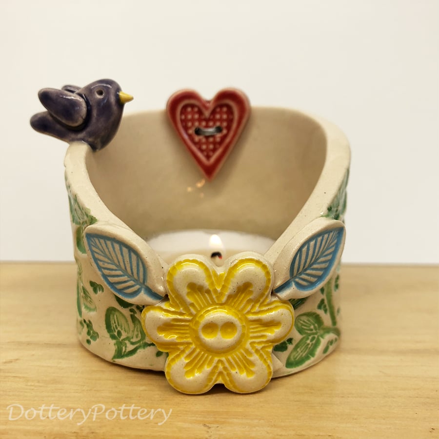 Pottery woodland scene candle holder ceramic dish trinket pot pottery dish 