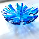  Blue “Splash “ water inspired  fused glass decorative dish 