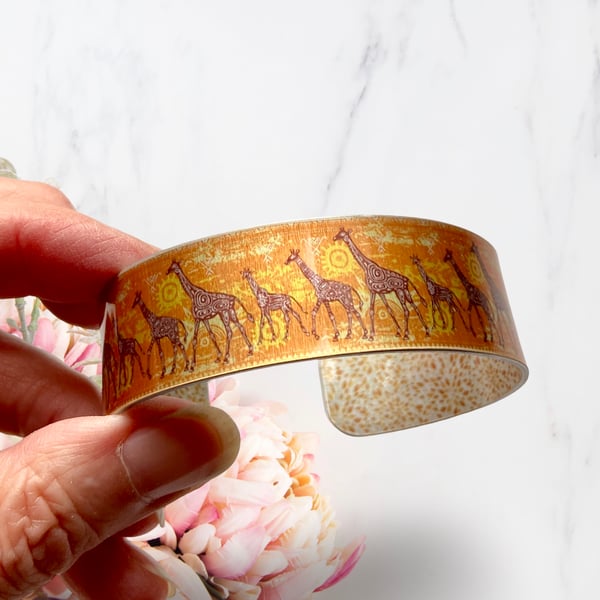 SALE orange giraffe bangle, animal metal cuff bracelet. Perfectly imperfect