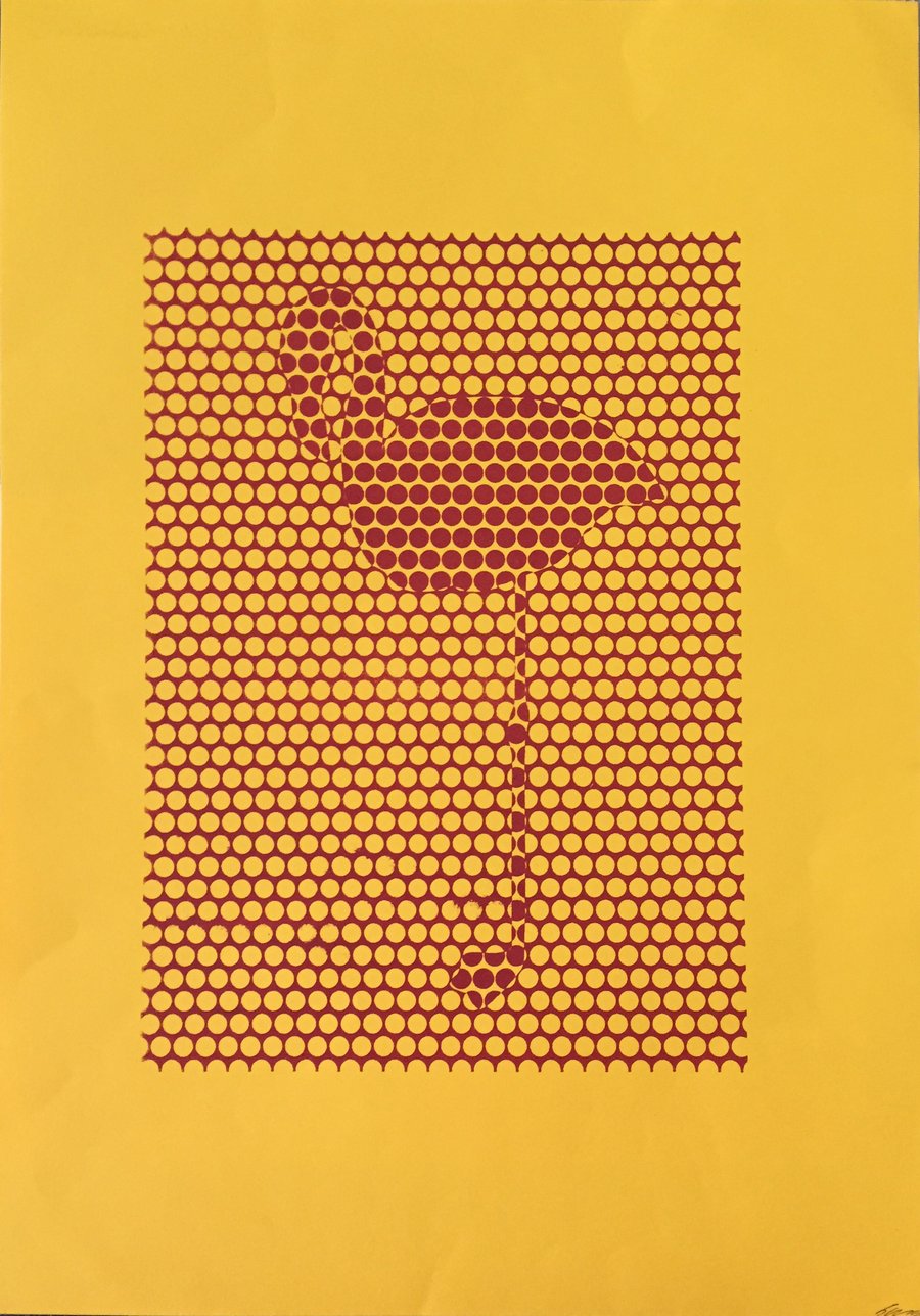 Flamingo, burgundy on mustard