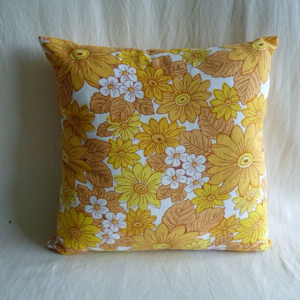 1970s vintage bright flowers cushion cover