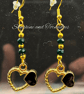 Handmade Black & Gold Double Heart Earrings – Czech Crystal. Hypoallergenic.