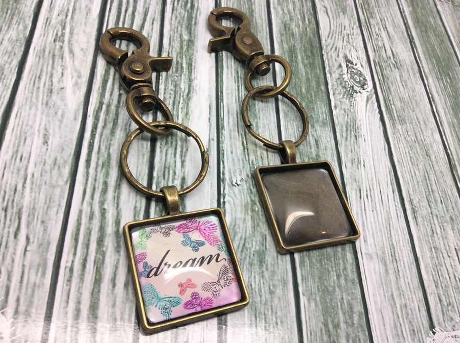 Keyring Charm Making Kit Glass Cabochon Photo Pendant Square Make Your Own DIY