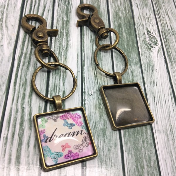 Keyring Charm Making Kit Glass Cabochon Photo Pendant Square Make Your Own DIY