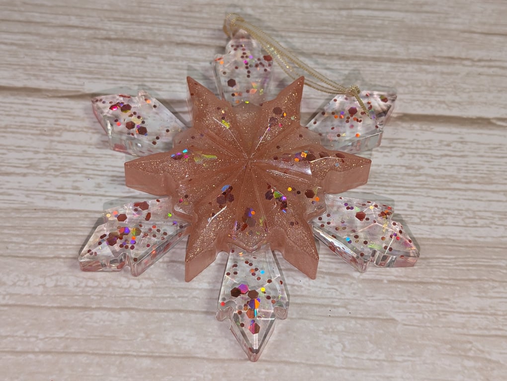 Handmade Resin Snowflake Ornament - Peaches