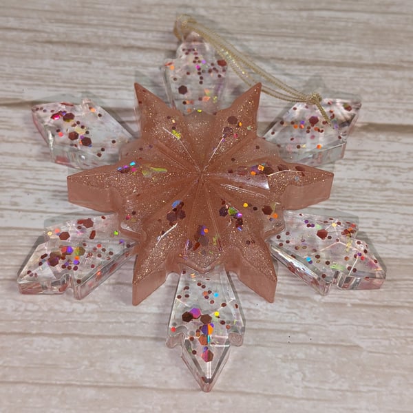Handmade Resin Snowflake Ornament - Peaches