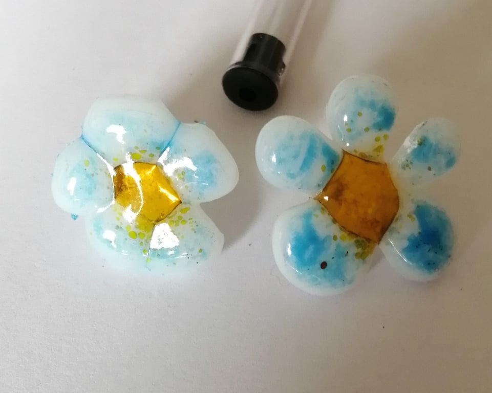 Fused Glass Forget-me-not flower stud earrings