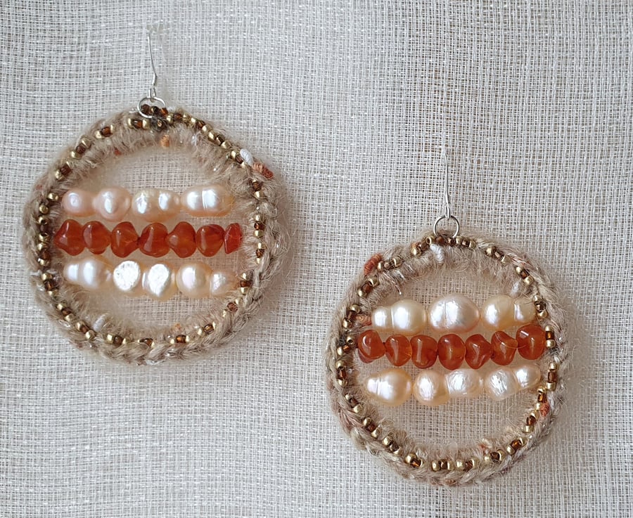 Pearl carnelian 925 silver earrings