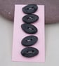 5 Small Oval Coal Black Ceramic Buttons - Image 1