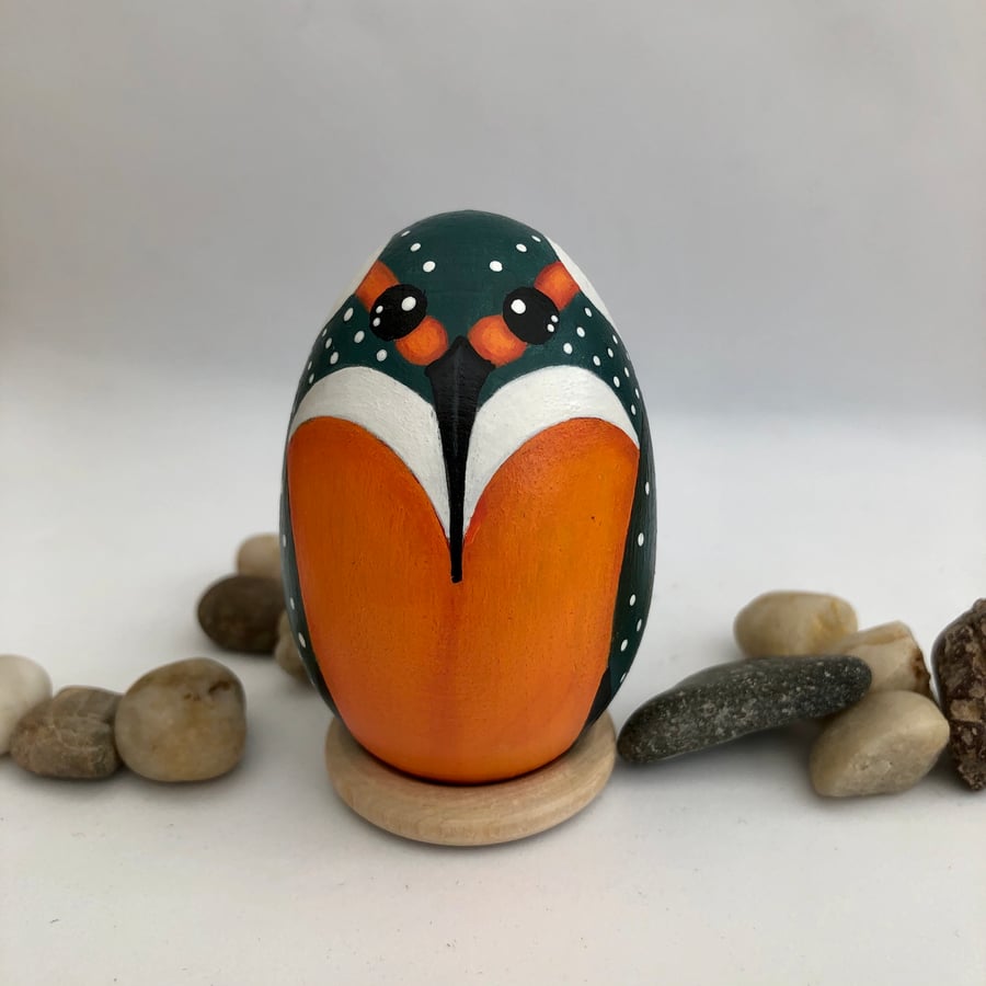 Kingfisher decorated wooden egg 
