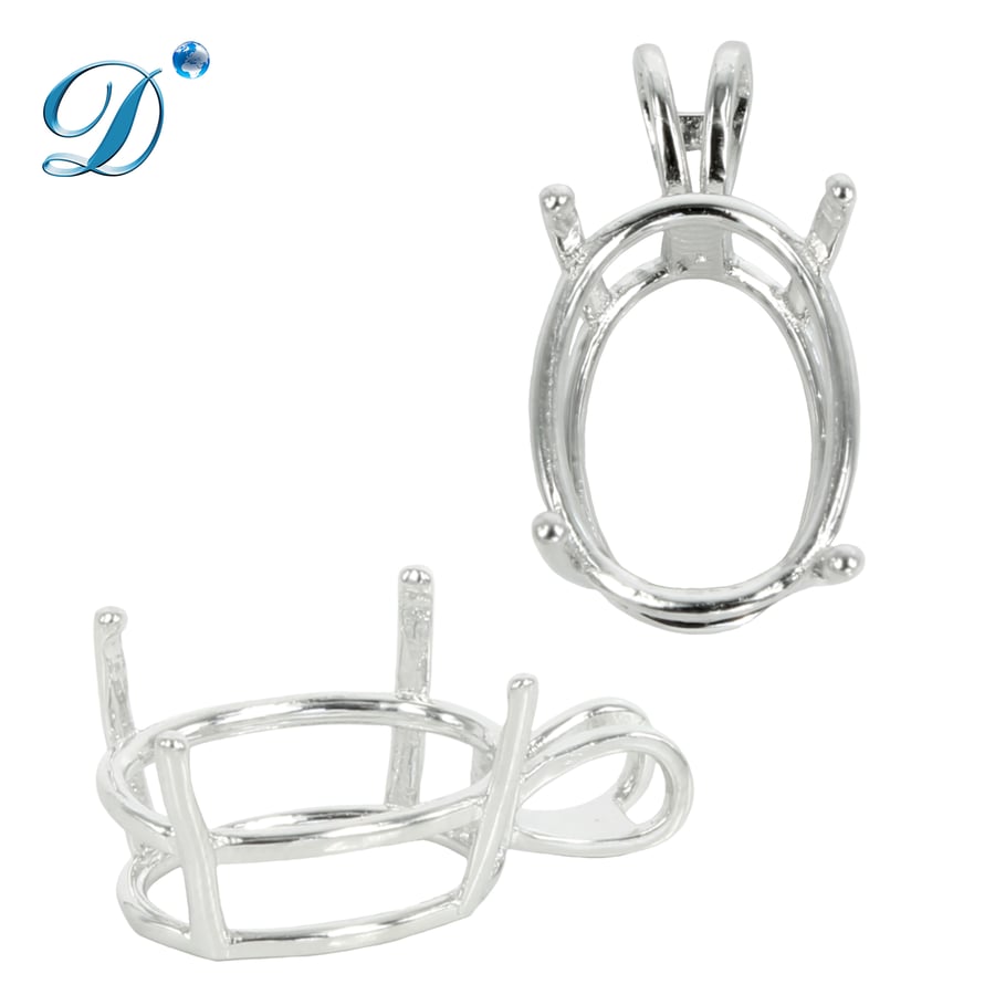 Oval Basket Pendant Setting with 4-Prong Mounting in Sterling Silver, 12x16mm