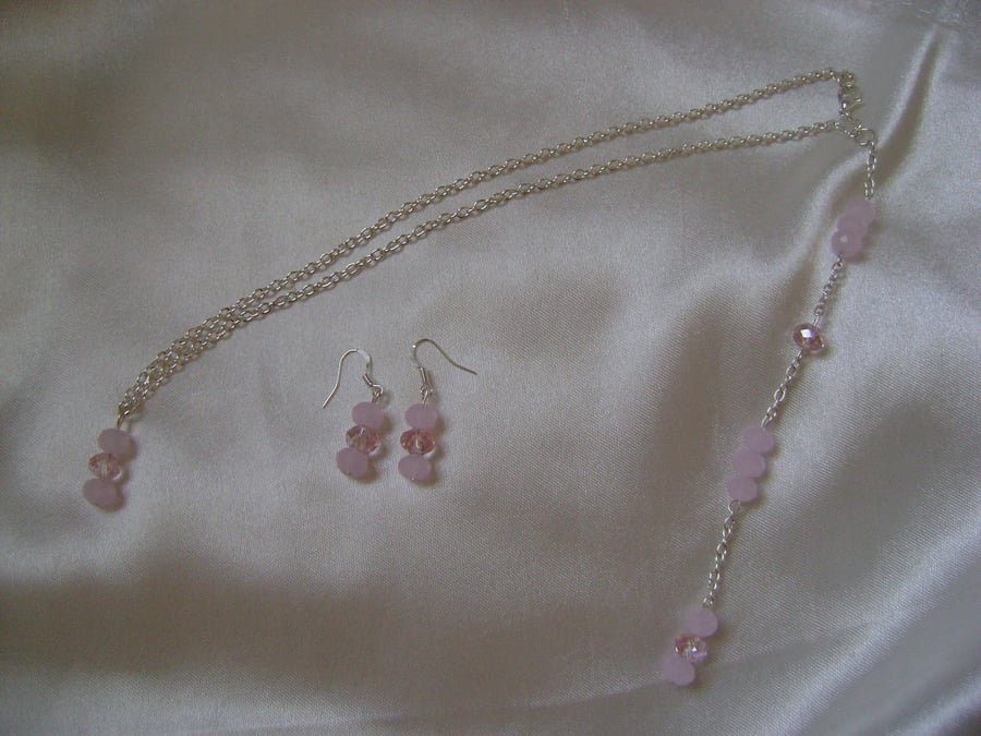 Pink Ice Necklace & Earring Set - Bridesmaid - Prom - Evening